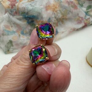 Kate Spade Gold Multicolor Square stone pierced Earrings
